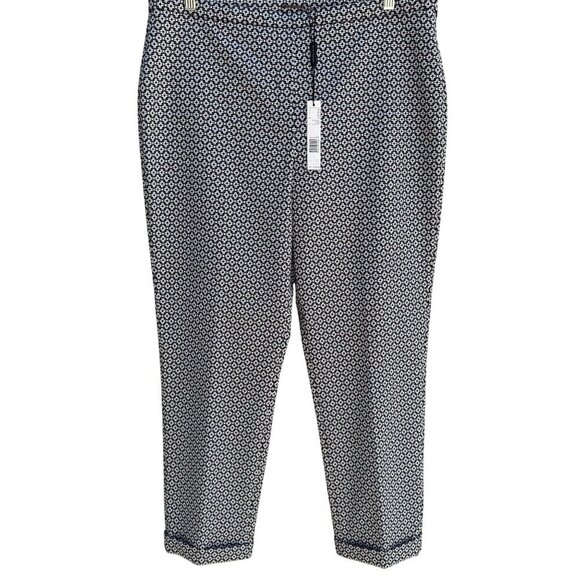 Elie Tahari Marcia Stretch Navy White Geometric Print Cuffed Dress Pants New 16 - Picture 1 of 11